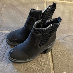 Jennifer Lopez Black Suede-Look Ankle Booties with Ribbed Elastic Panels